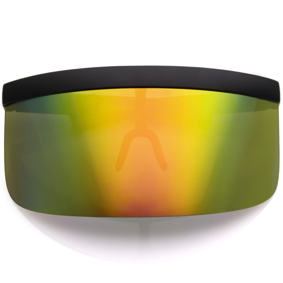 Futuristic Oversize Shield Sunglasses Mirrored Mono Lens 172mm Flat Top Design Image 1