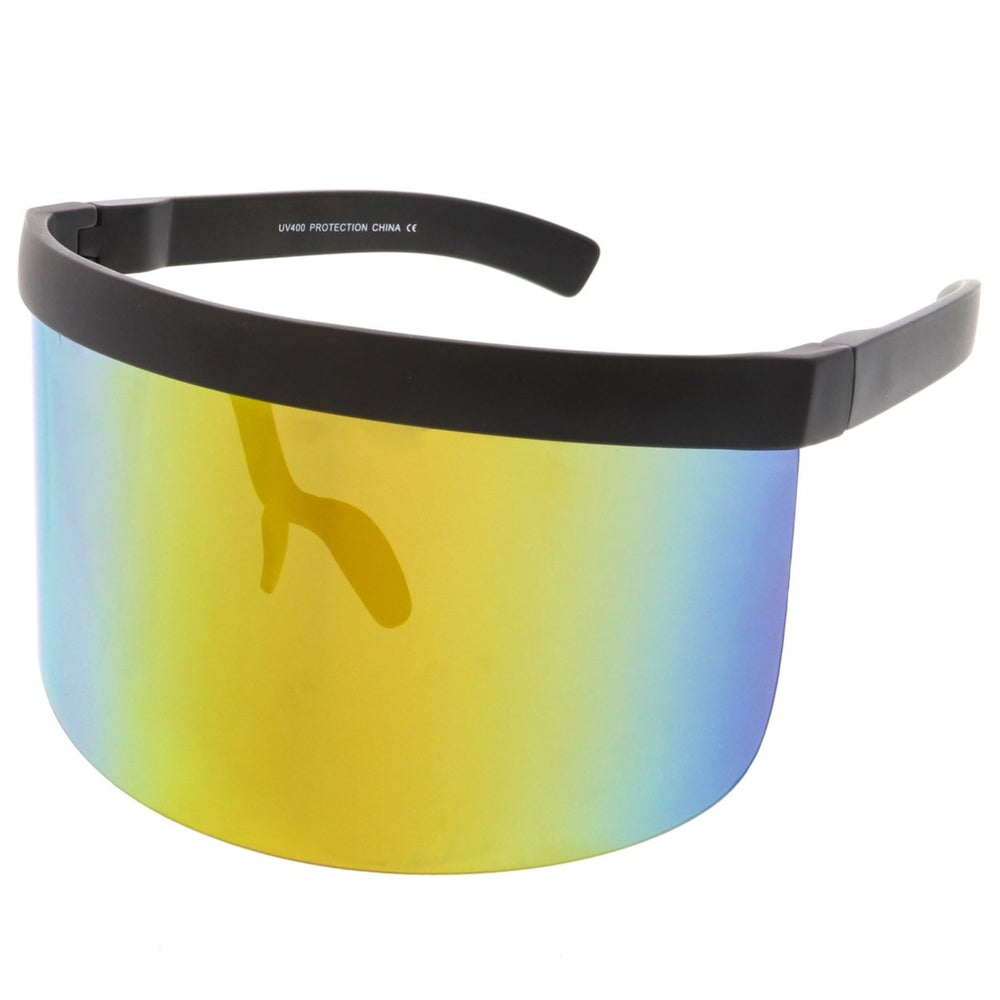 Futuristic Oversize Shield Sunglasses Mirrored Mono Lens 172mm Flat Top Design Image 2