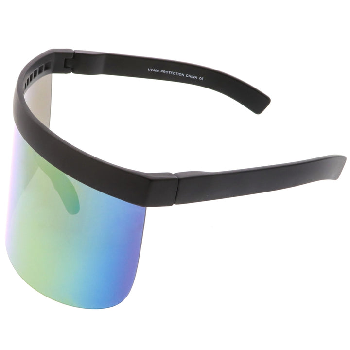 Futuristic Oversize Shield Sunglasses Mirrored Mono Lens 172mm Flat Top Design Image 3