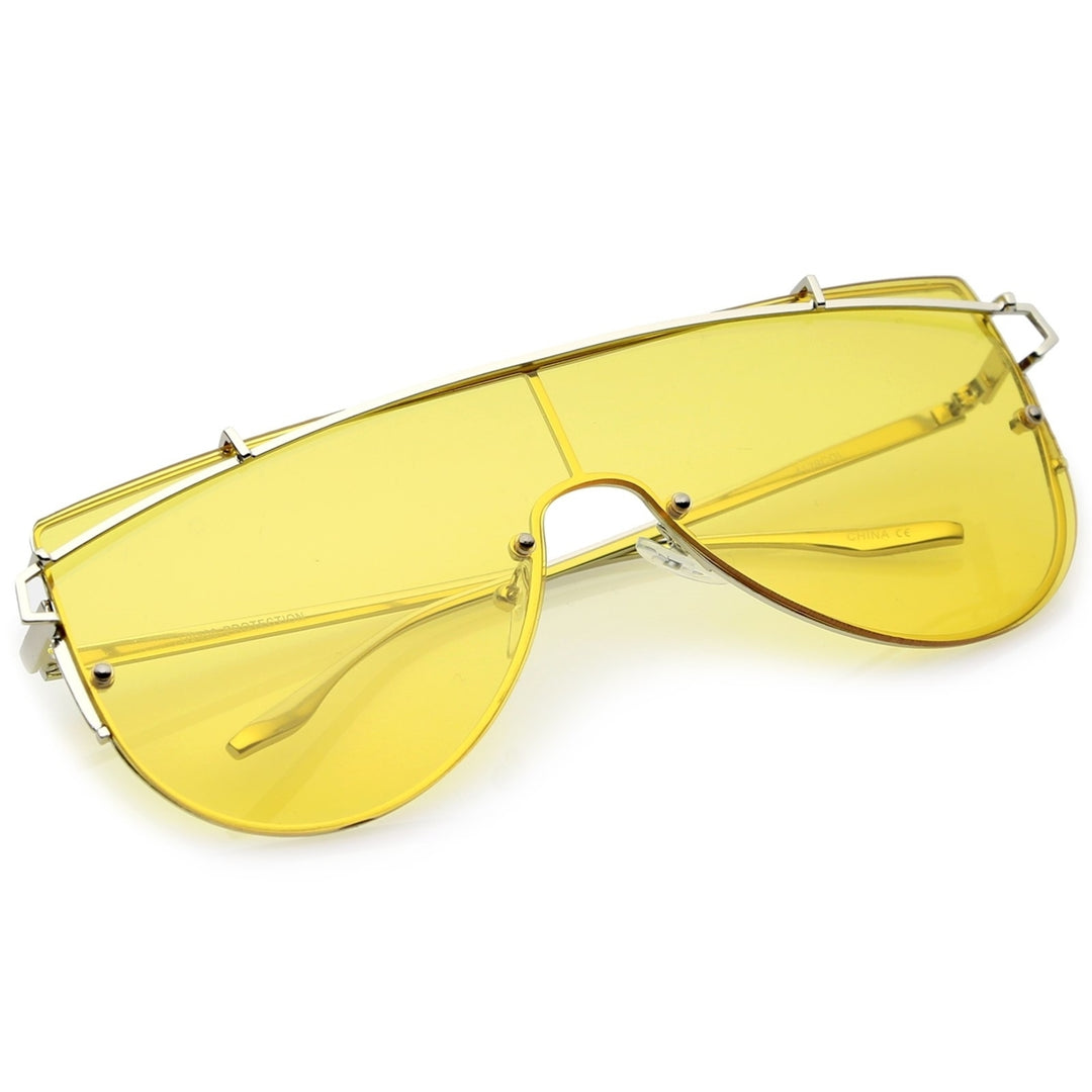 Futuristic Rimless Metal Crossbar Colored Mono Lens Shield Sunglasses 62mm Image 6