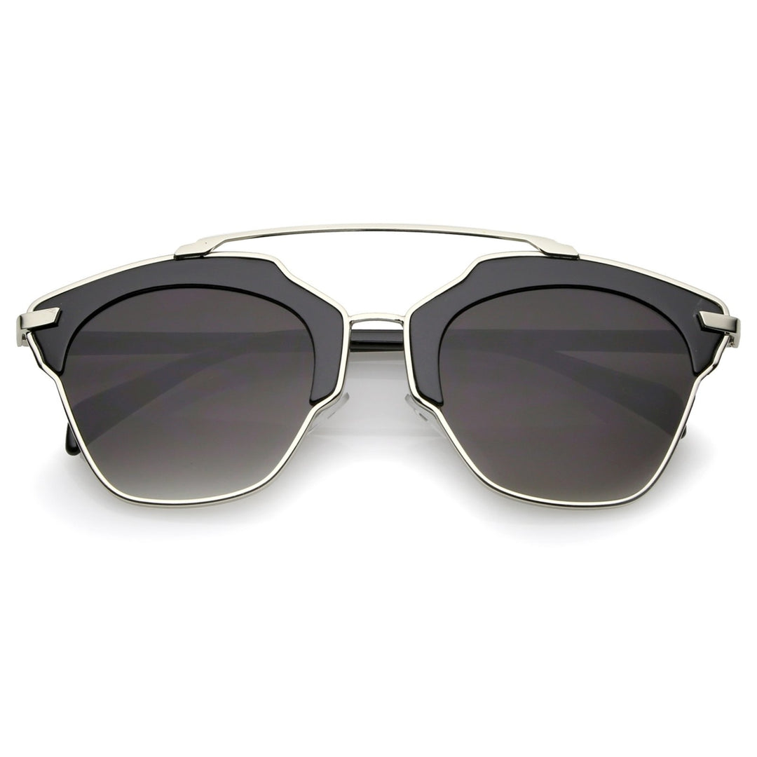 High Fashion Two-Toned Pantos Crossbar Neutral-Colored Lens Aviator Sunglasses 52mm Image 1