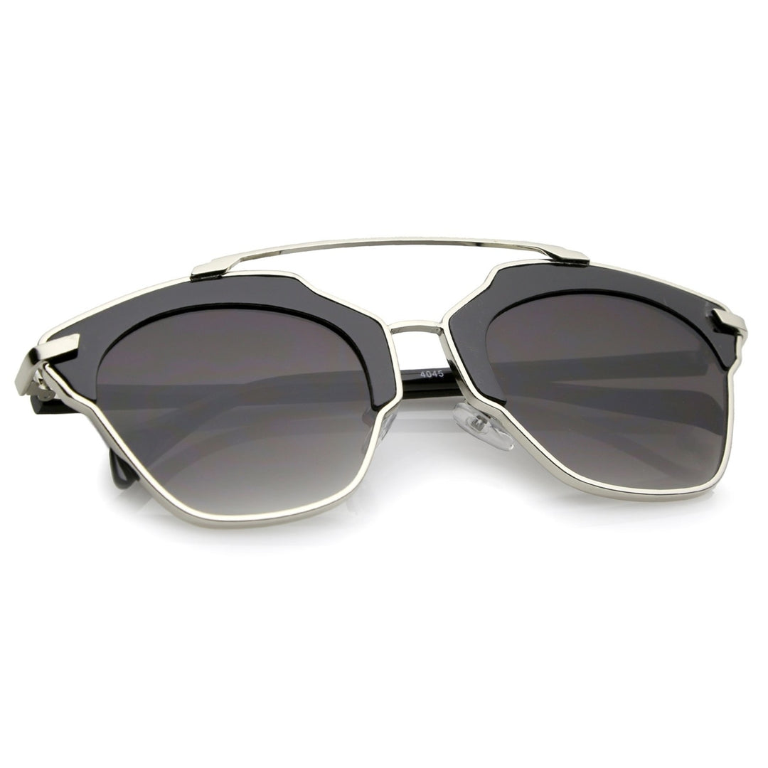 High Fashion Two-Toned Pantos Crossbar Neutral-Colored Lens Aviator Sunglasses 52mm Image 4