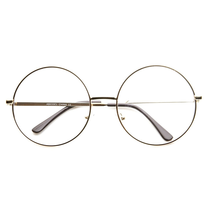 Large Oversized Metal Frame Clear Lens Round Circle Eye Glasses Image 1