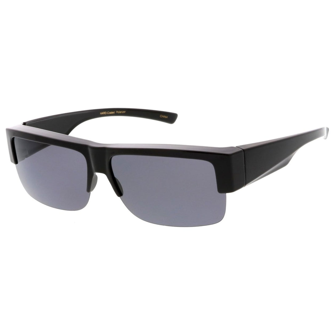 Large Semi Rimless Rectangle Sunglasses With Polarized Lens Wide Arms 65mm Image 2