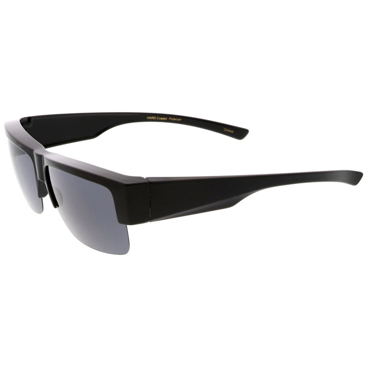 Large Semi Rimless Rectangle Sunglasses With Polarized Lens Wide Arms 65mm Image 3