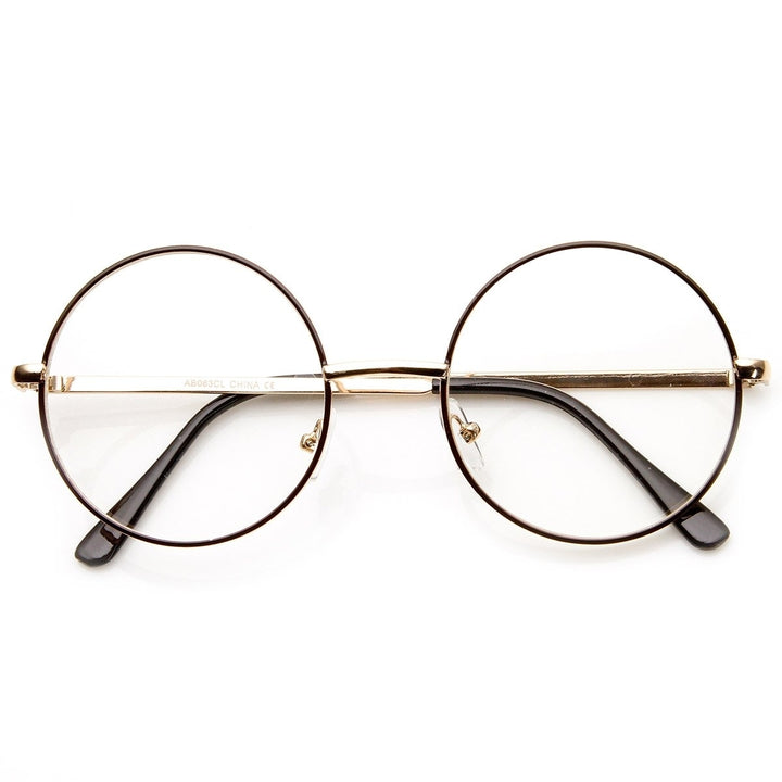 Lennon Mid Size Full Metal Frame Clear Lens Round Glasses Image 1