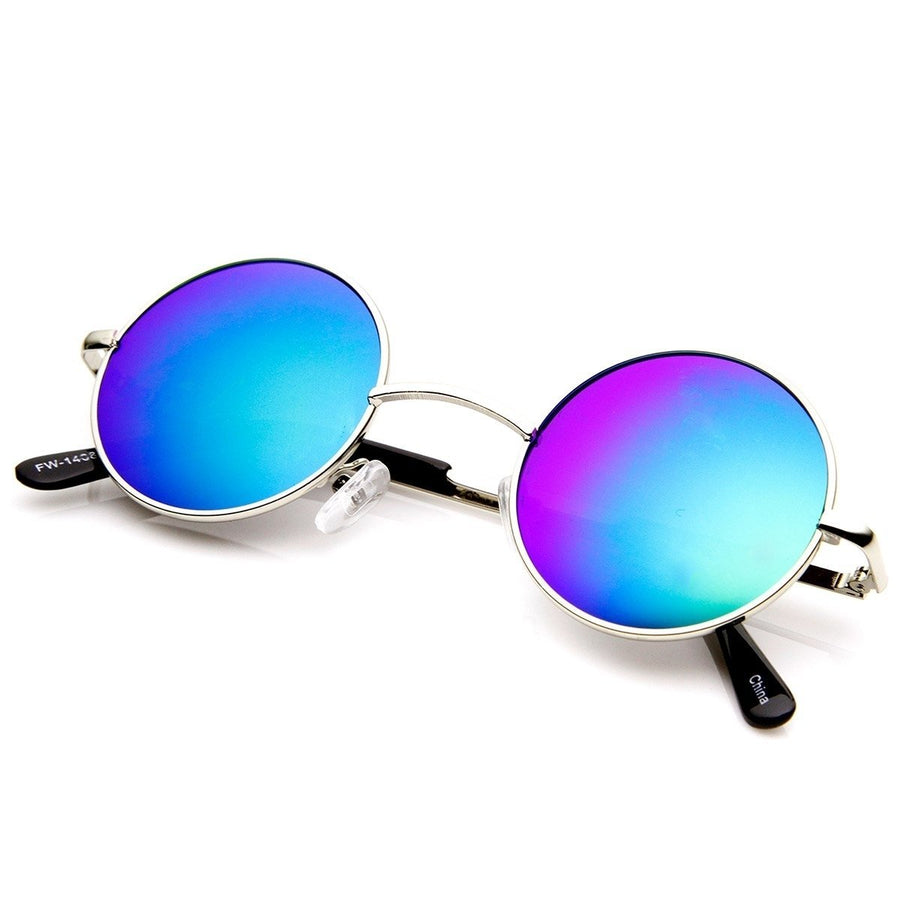 Lennon Style Round Mirrored Lens Circle Sunglasses Metal Frame 42mm UV Protection Image 1