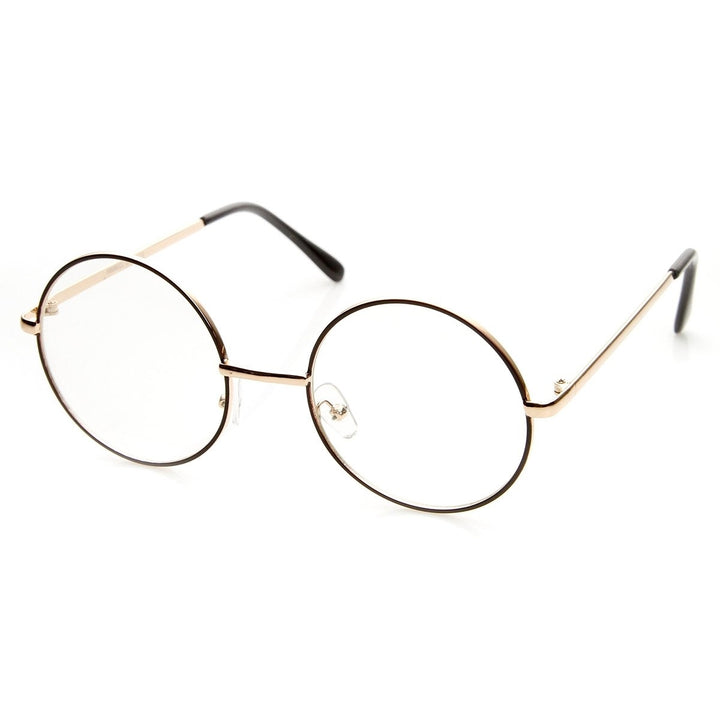 Lennon Mid Size Full Metal Frame Clear Lens Round Glasses Image 4