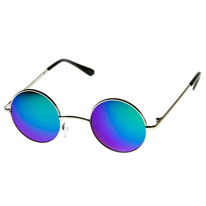 Lennon Style Round Mirrored Lens Circle Sunglasses Metal Frame 42mm UV Protection Image 2