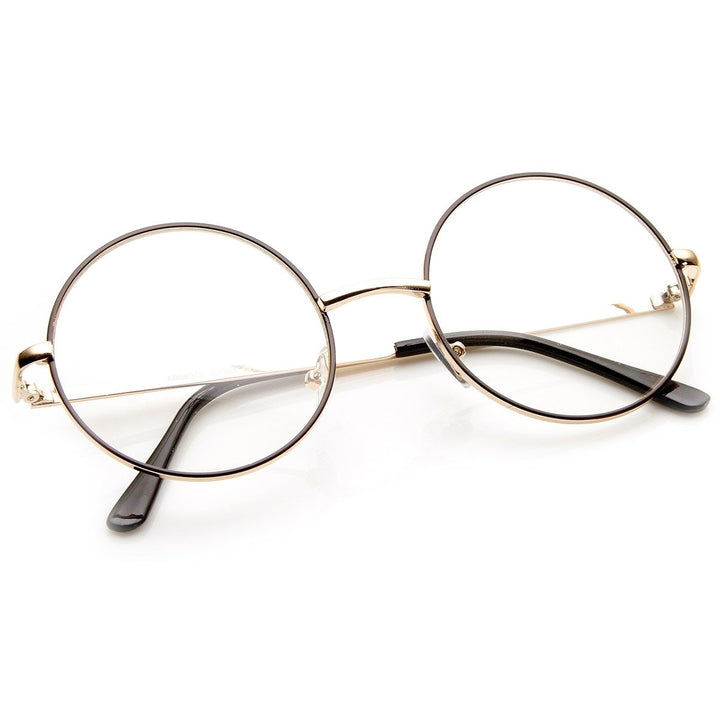 Lennon Mid Size Full Metal Frame Clear Lens Round Glasses Image 6