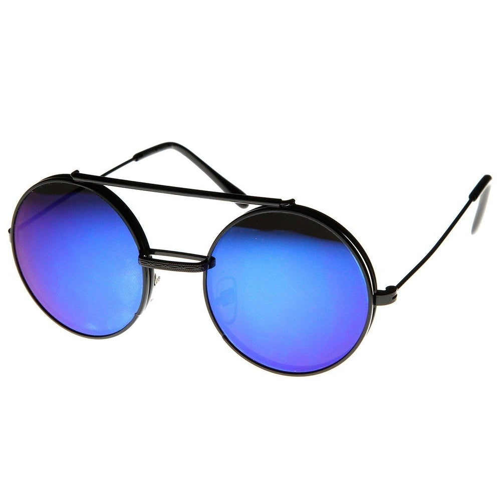 Limited Edition Django Sunglasses Color Mirror Flip-Up Lens Round Metal Frame Image 2