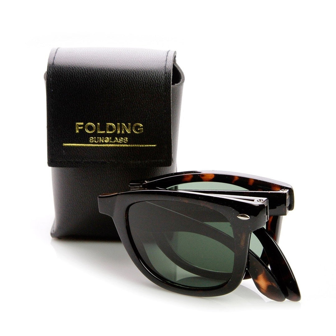 Limited Edition Folding Pocket Horn Rimmed Sunglasses with Faux Leather Case Image 1