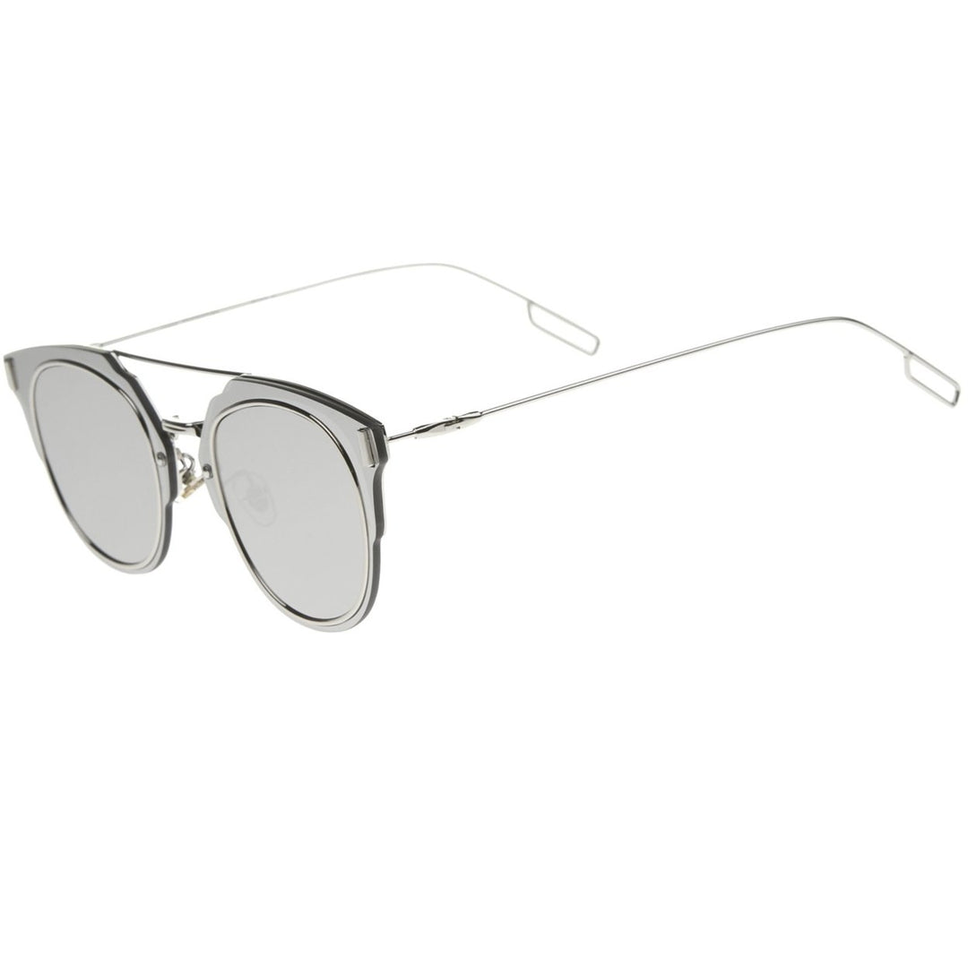 Minimal Ultra Slim Wire Inner Rimmed Mirror Flat Lens Pantos Sunglasses 58mm Image 3