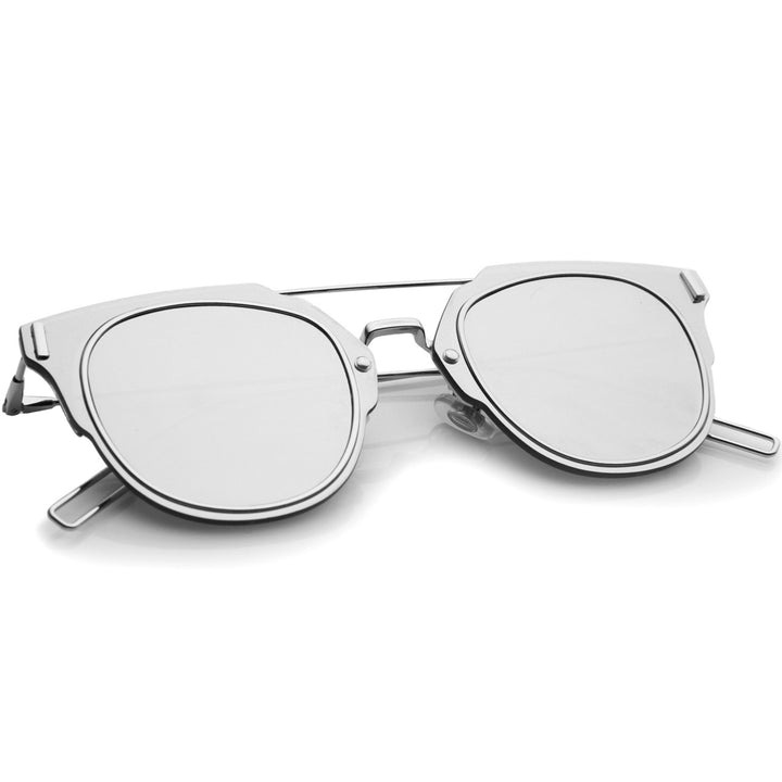 Minimal Ultra Slim Wire Inner Rimmed Mirror Flat Lens Pantos Sunglasses 58mm Image 4