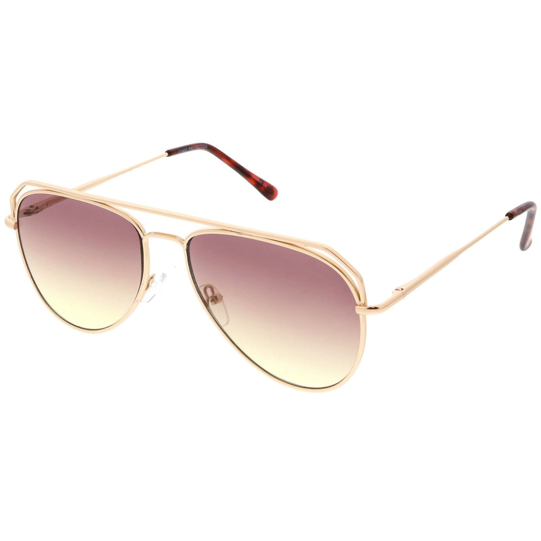 Modern Aviator Sunglasses Open Metal Double Crossbar Gradient Flat Lens 55mm Image 2