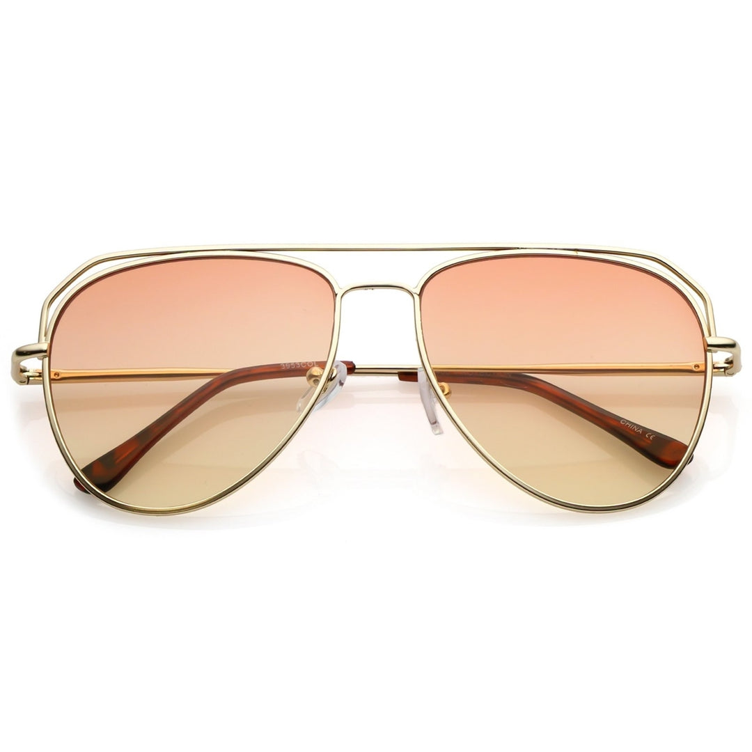 Modern Aviator Sunglasses Open Metal Double Crossbar Gradient Flat Lens 55mm Image 4