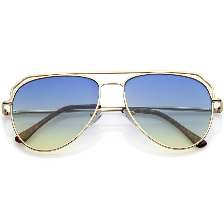 Modern Aviator Sunglasses Open Metal Double Crossbar Gradient Flat Lens 55mm Image 6