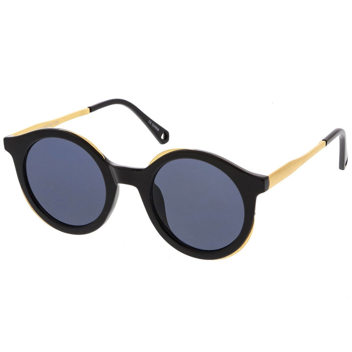 Modern Horn Rimmed Round Sunglasses With Metal Trim Round Flat Lens 51mm Image 2