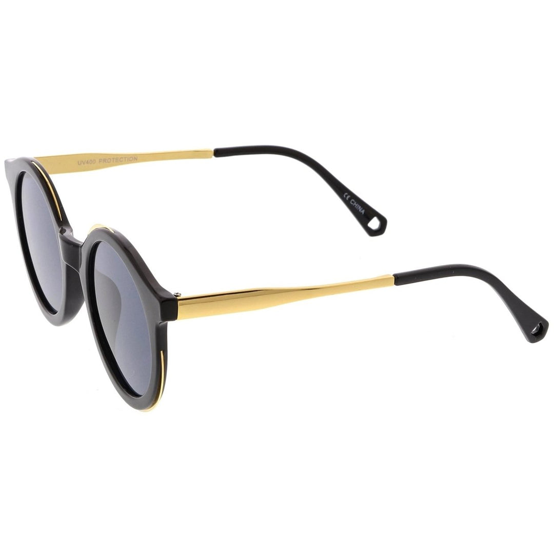 Modern Horn Rimmed Round Sunglasses With Metal Trim Round Flat Lens 51mm Image 3