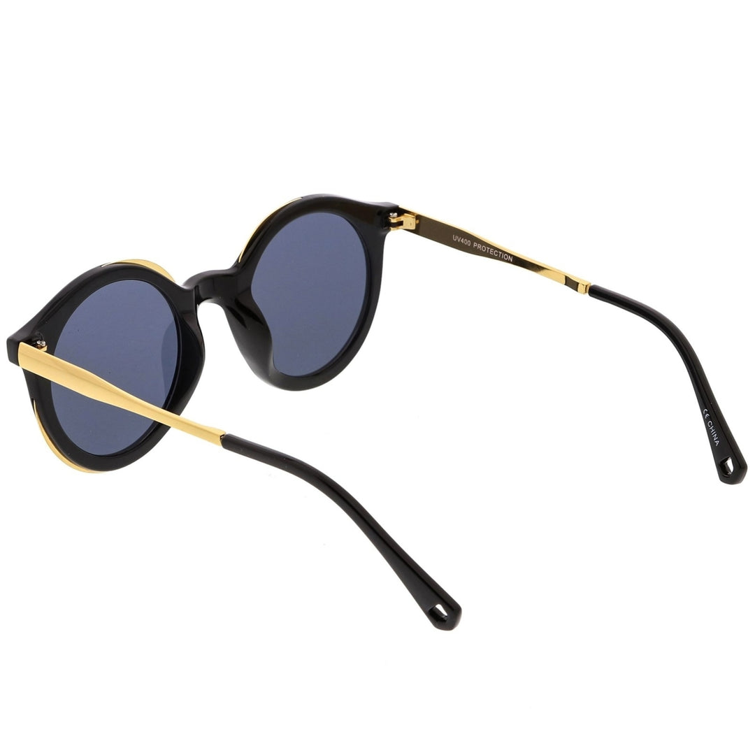 Modern Horn Rimmed Round Sunglasses With Metal Trim Round Flat Lens 51mm Image 4