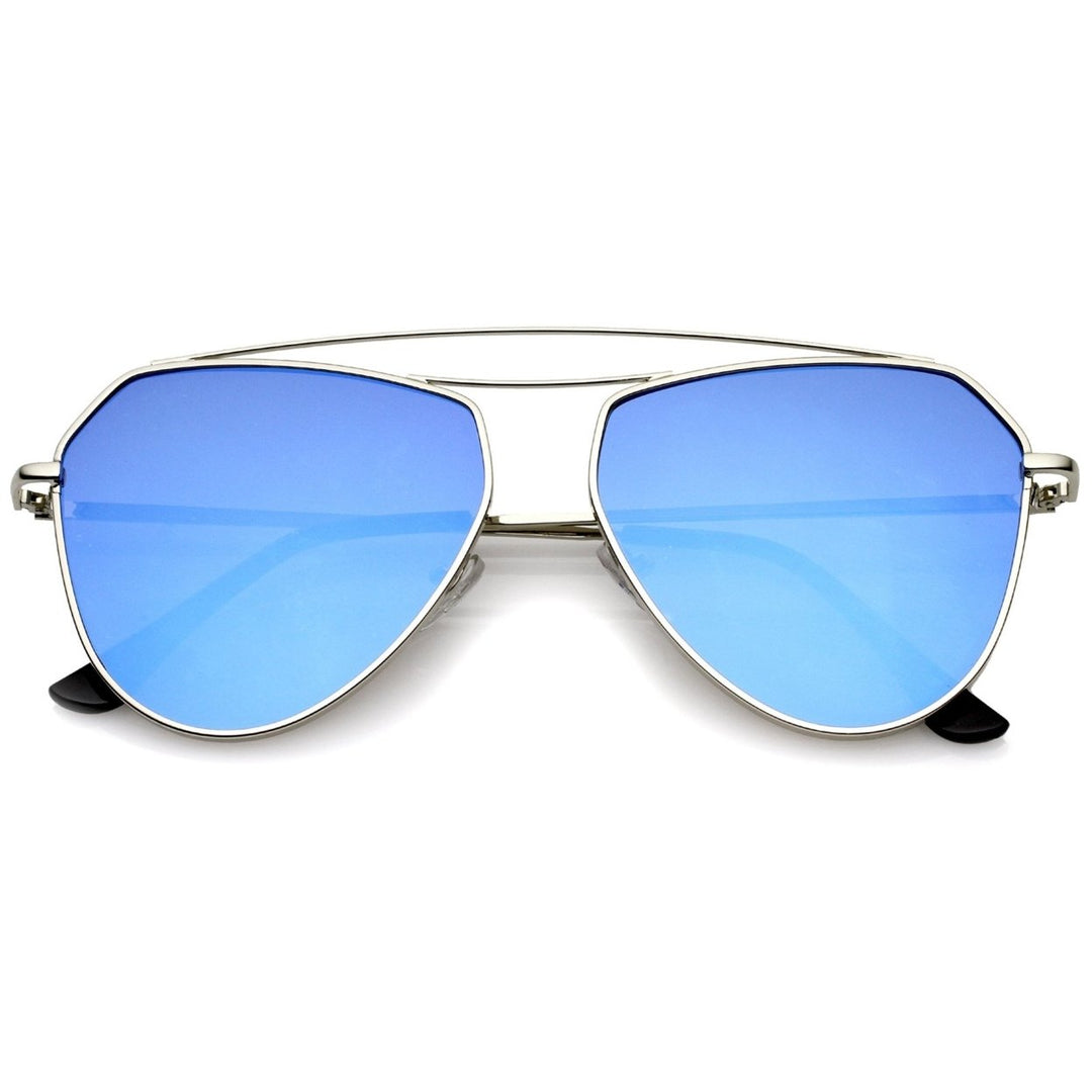 Modern Metal Frame Double Bridge Colored Mirror Flat Lens Aviator Sunglasses 52mm Image 1