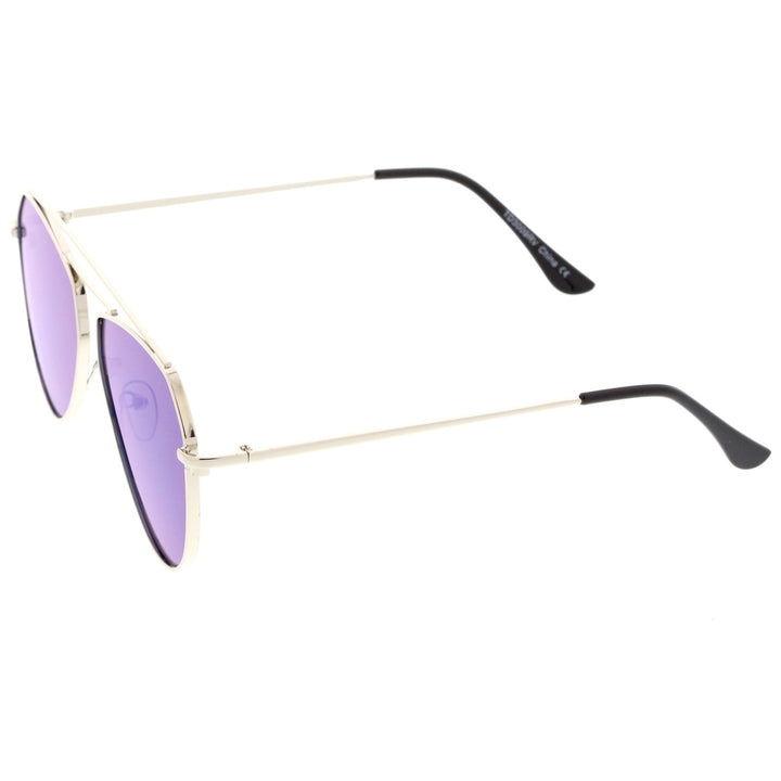 Modern Metal Frame Double Bridge Colored Mirror Flat Lens Aviator Sunglasses 52mm Image 3
