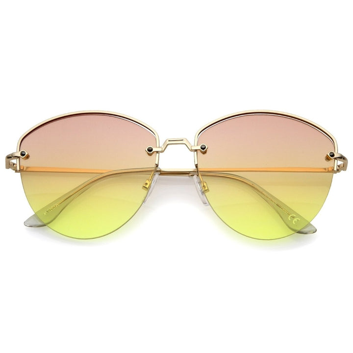 Modern Semi-Rimless Metal Sunglasses Gradient Lenses 60mm UV400 Protection Image 4