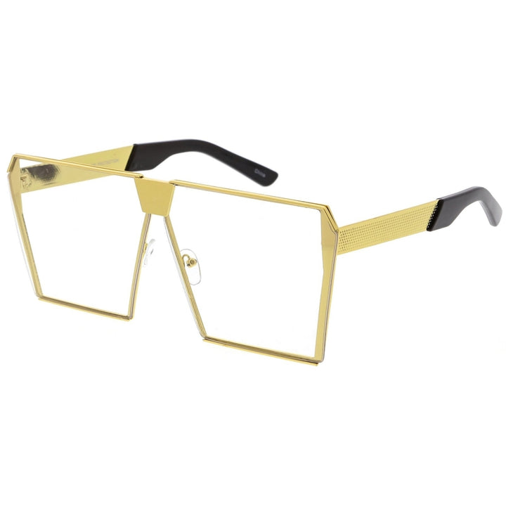 Modern Oversize Semi Rimless Square Eyeglasses With Clear Flat Lens 69mm Image 3