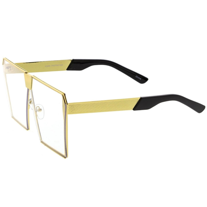 Modern Oversize Semi Rimless Square Eyeglasses With Clear Flat Lens 69mm Image 4