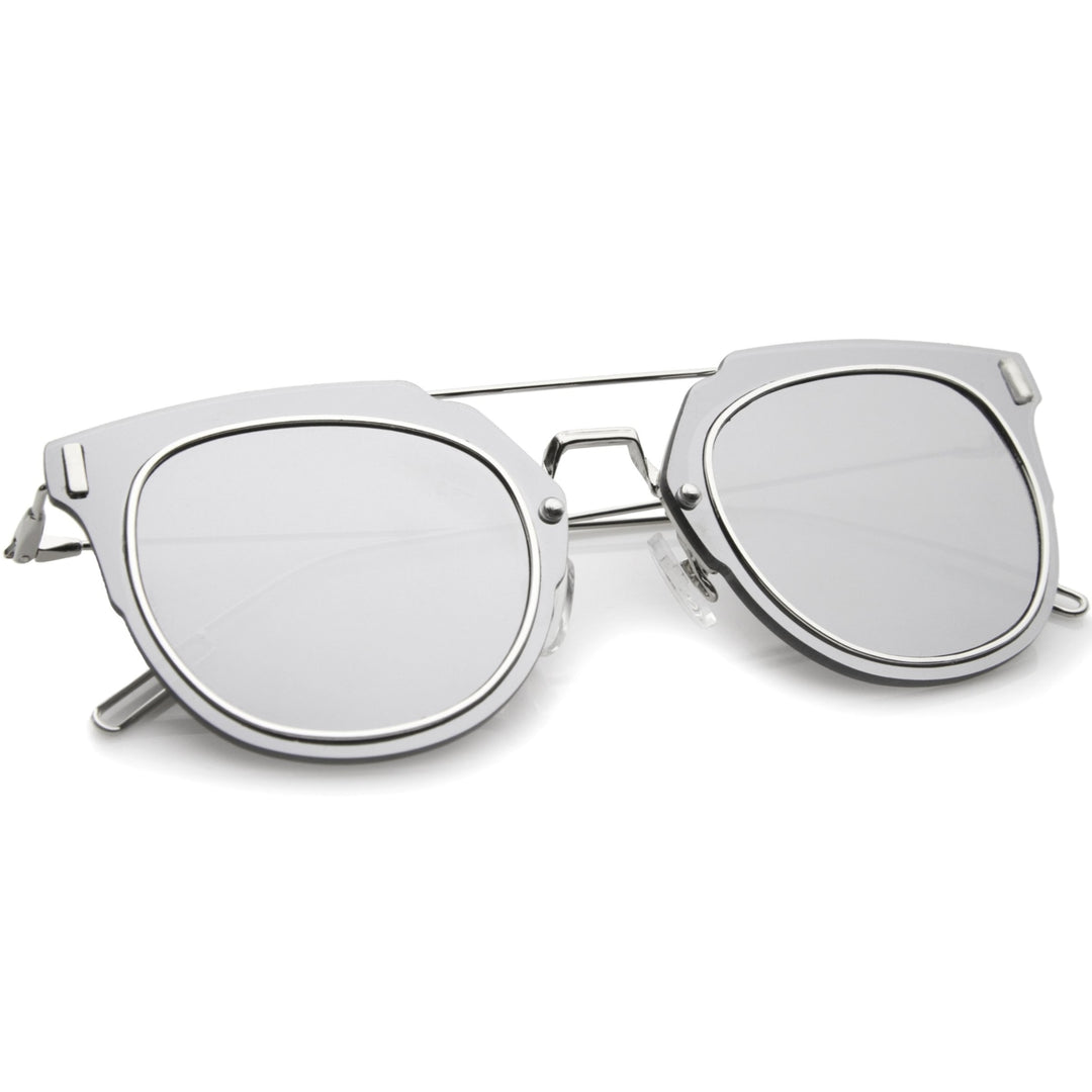Modern Ultra Slim Wire Frame Mirrored Flat Lens Pantos Sunglasses 58mm Image 4
