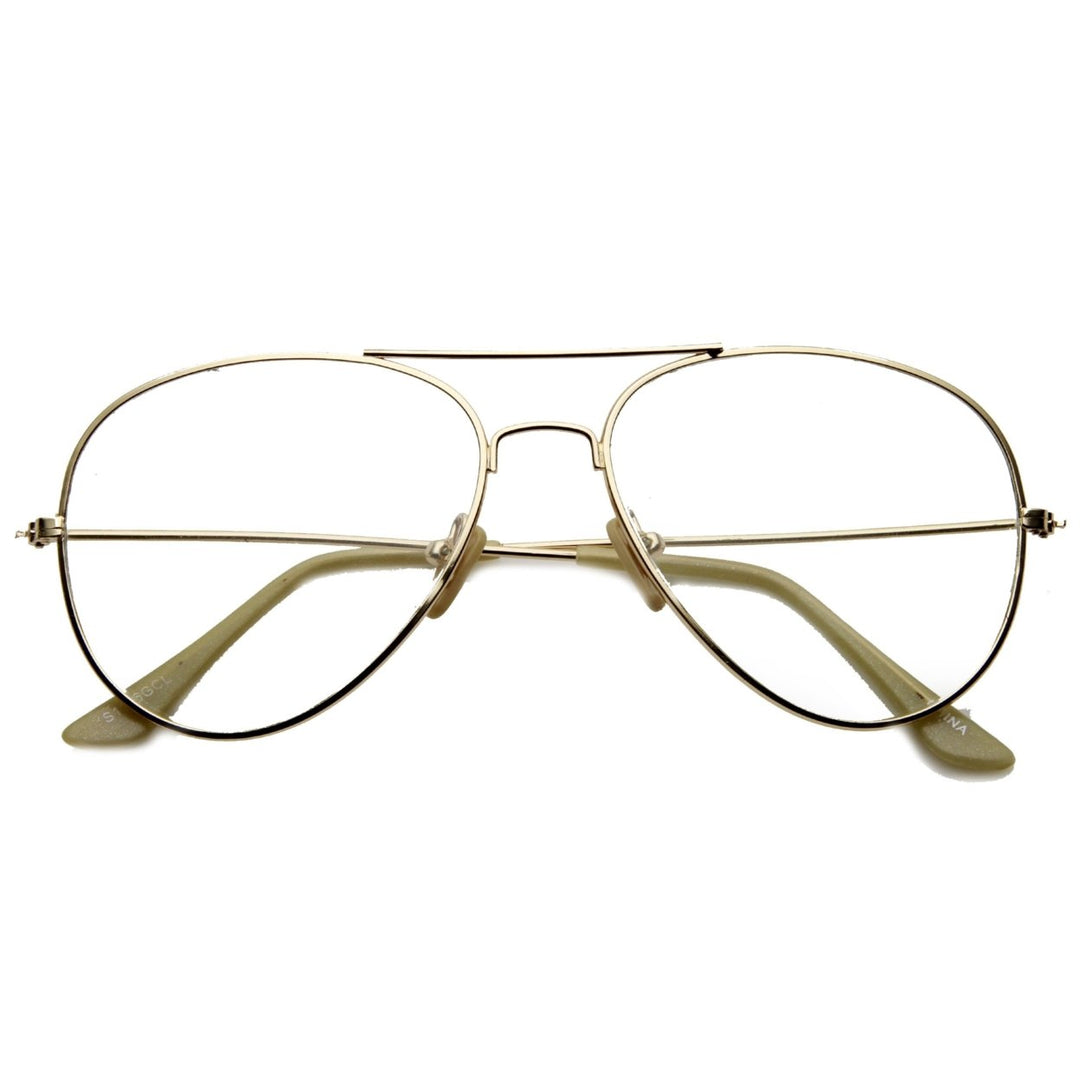 Nickel Plated Metal Aviator Glasses Clear Lens Tear Drop Frame 56mm Width Image 1