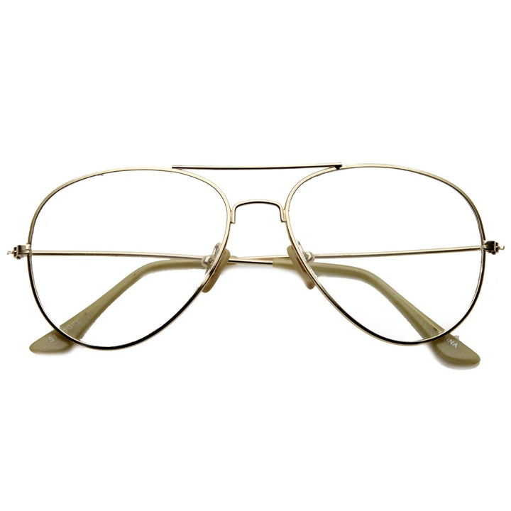 Nickel Plated Metal Aviator Glasses Clear Lens Tear Drop Frame 56mm Width Image 1