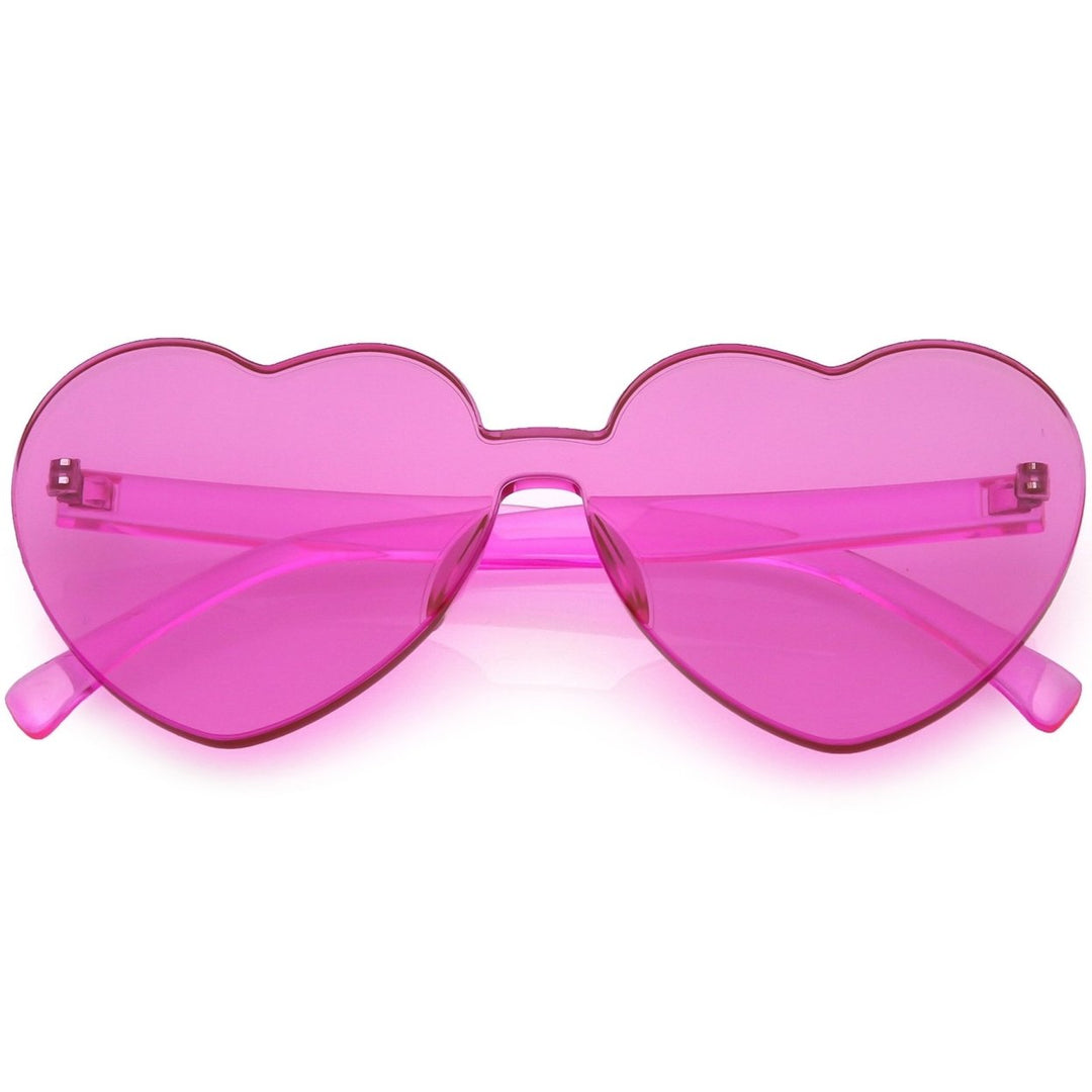 One Piece Rimless Heart Sunglasses Color Tinted Mono Block Lens 65mm Image 6