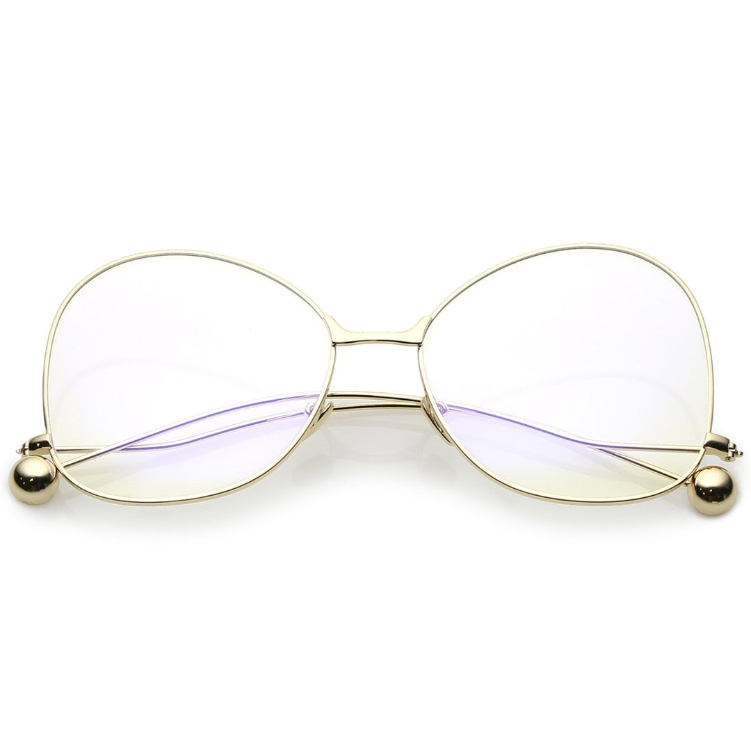 Oversize Butterfly Glasses With Clear Lenses And Thin Metal Arms With Ball Accents Image 1