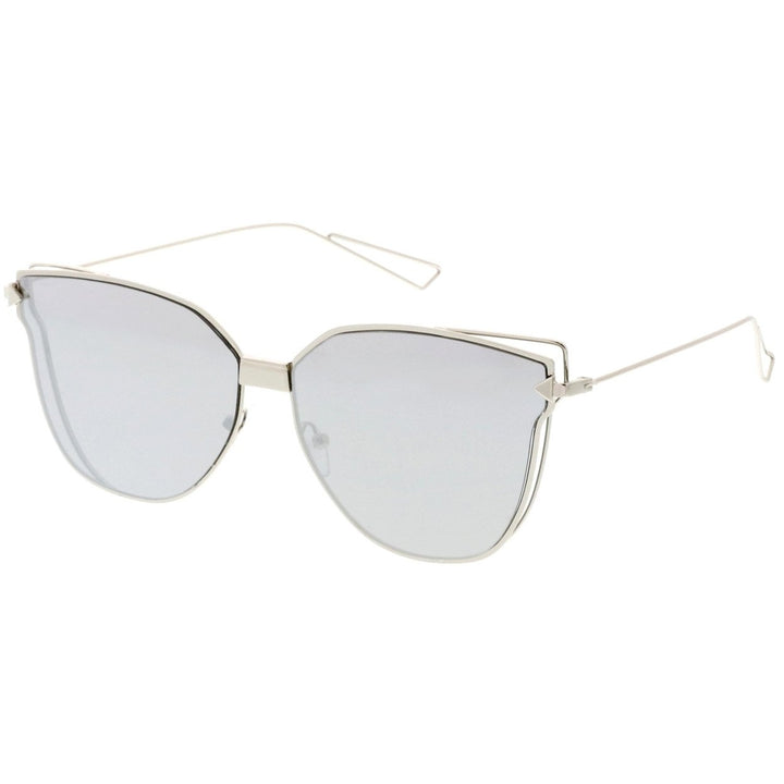Oversize Cat Eye Sunglasses With Mirrored Flat Lens And Wire Arms 59mm Image 3