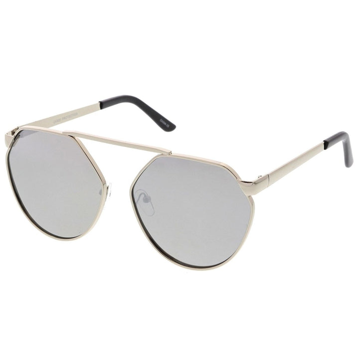 Oversize Geometric Metal Aviator Sunglasses 60mm Mirrored Flat Lens UV Protection Image 2