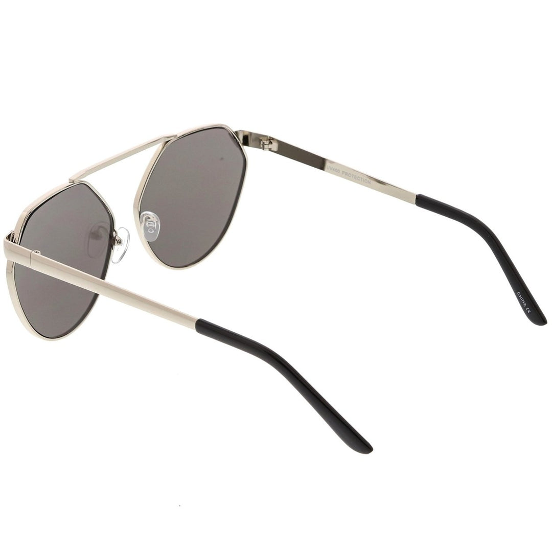 Oversize Geometric Metal Aviator Sunglasses 60mm Mirrored Flat Lens UV Protection Image 4