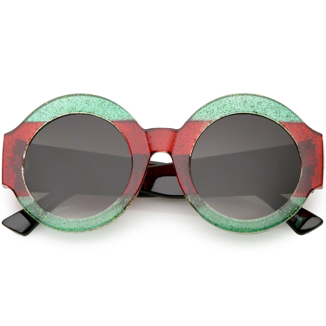 Oversize Glitter Two Toned Round Sunglasses Wide Arms Circle Lens 49mm Image 6