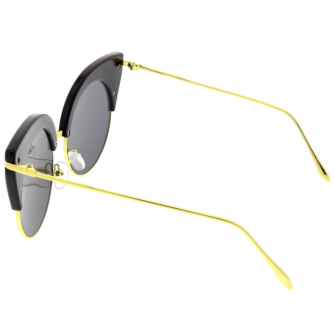 Oversize Half Frame Cat Eye Sunglasses Ultra Slim Arms Round Mirrored Flat Lens 54mm Image 4