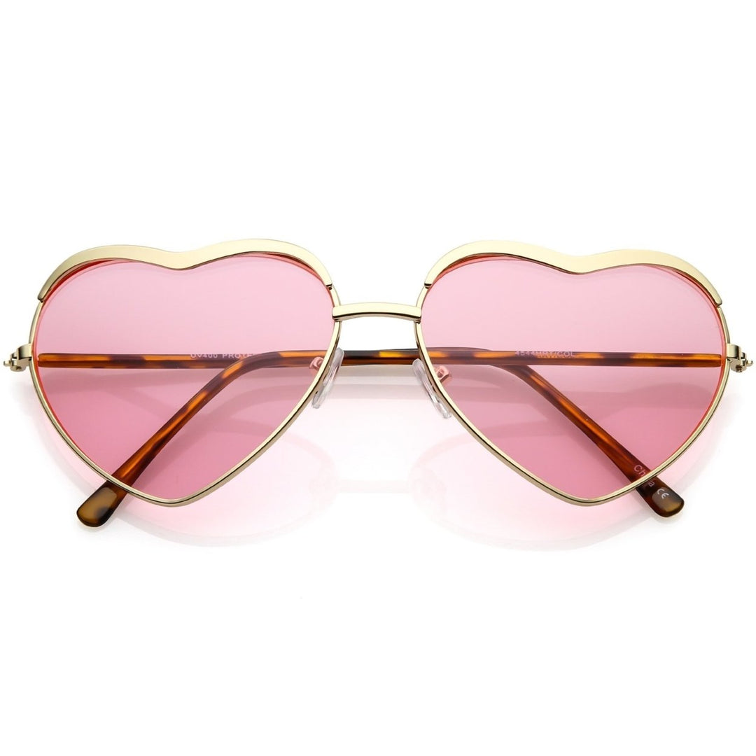 Oversize Heart Sunglasses Metal Frame Color Tinted Lens 61mm UV Protection Image 1