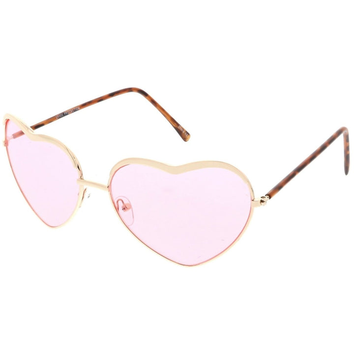 Oversize Heart Sunglasses Metal Frame Color Tinted Lens 61mm UV Protection Image 2