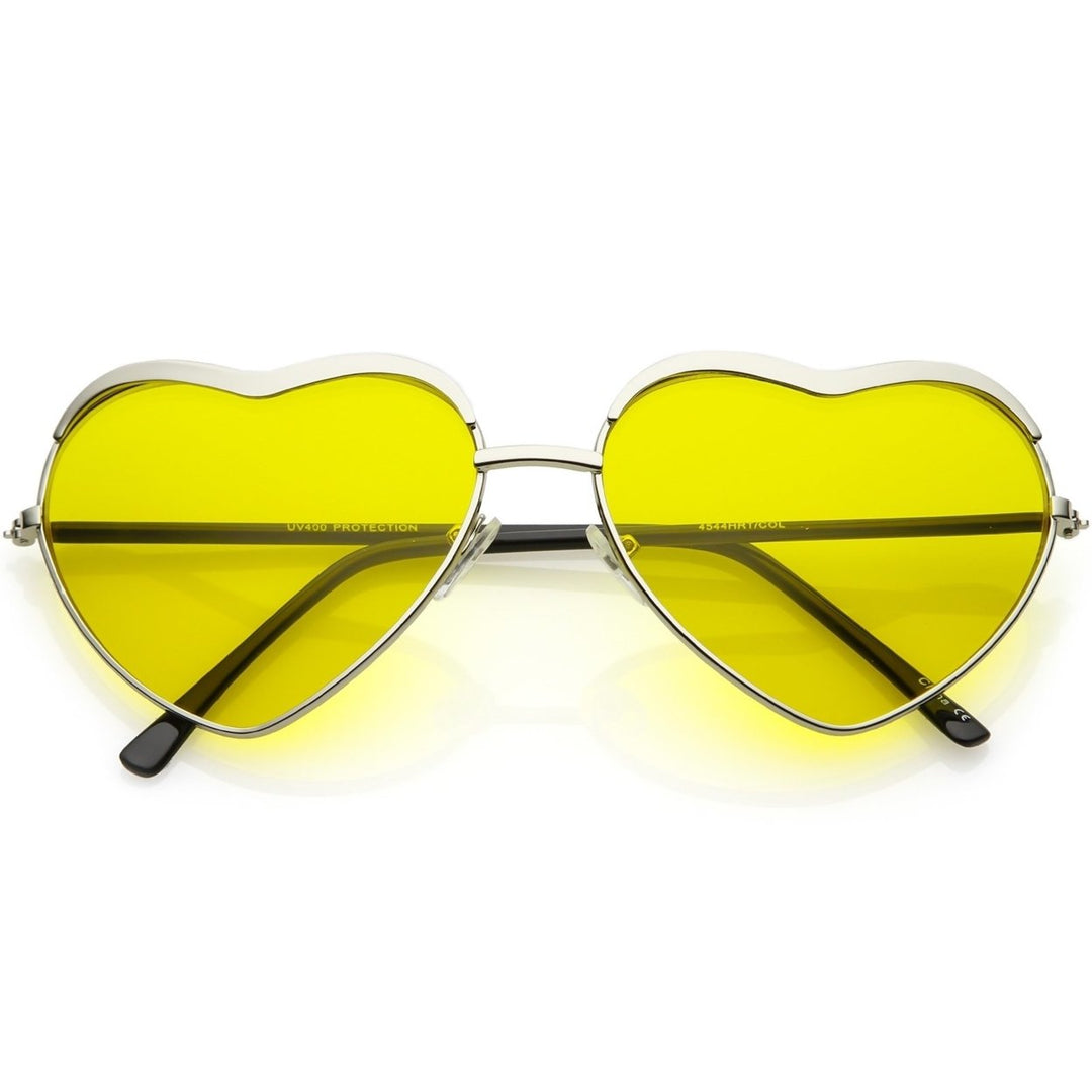 Oversize Heart Sunglasses Metal Frame Color Tinted Lens 61mm UV Protection Image 4