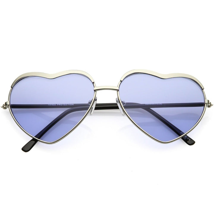 Oversize Heart Sunglasses Metal Frame Color Tinted Lens 61mm UV Protection Image 6