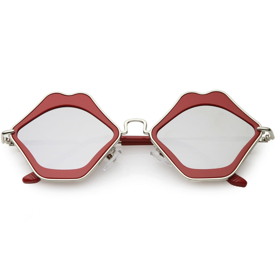 Oversize Lips Sunglasses Flat Mirrored Lens 53mm Slim Metal Arms UV Protection Image 1