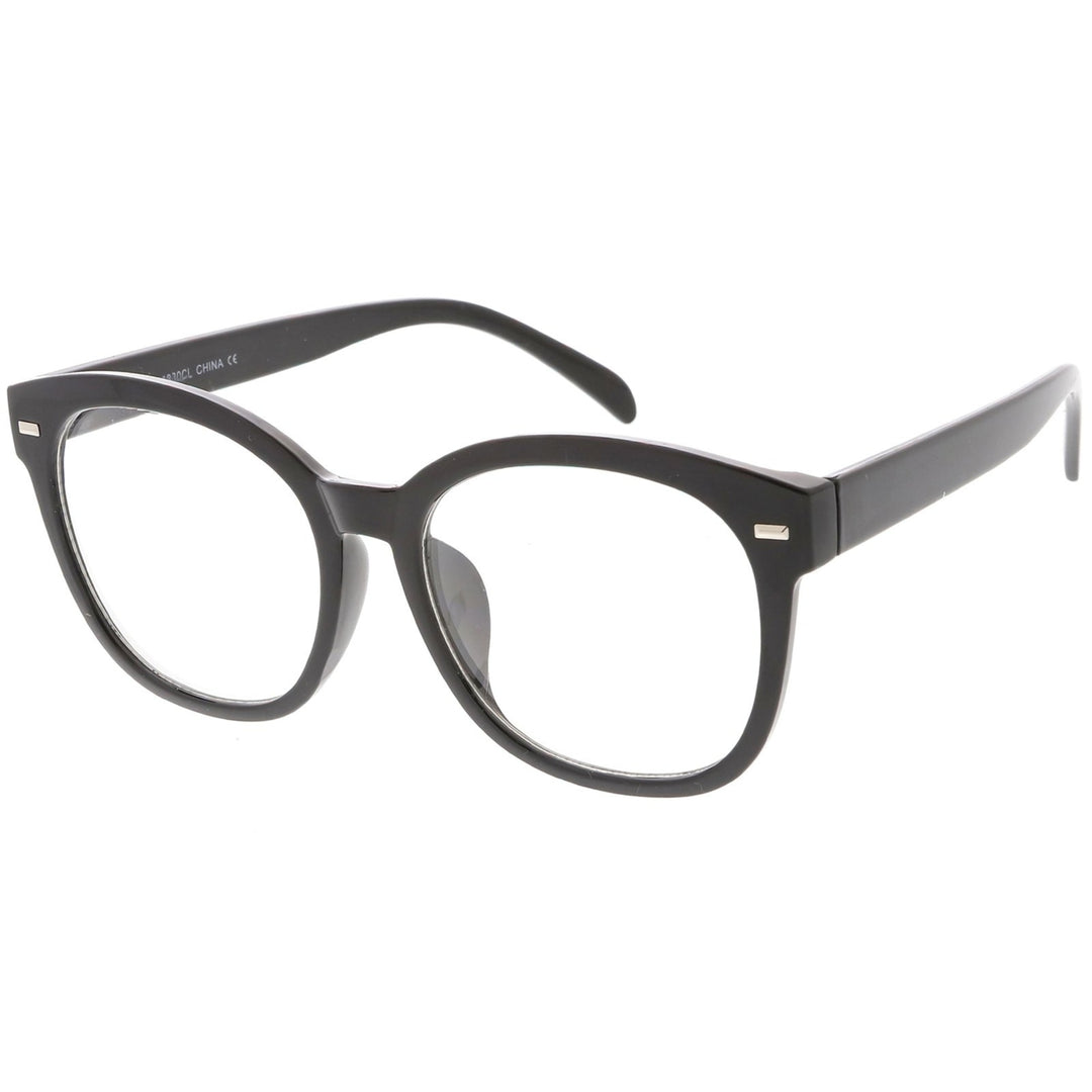 Oversize Horn Rimmed Round Eyeglasses Clear Lens 55mm Metal Rivets Black Frame Image 6