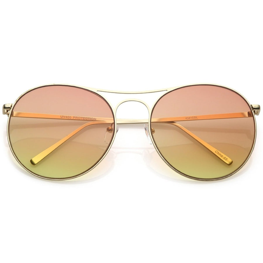 Oversize Metal Aviator Sunglasses 65mm Gradient Round Flat Lens Double Bridge Image 1