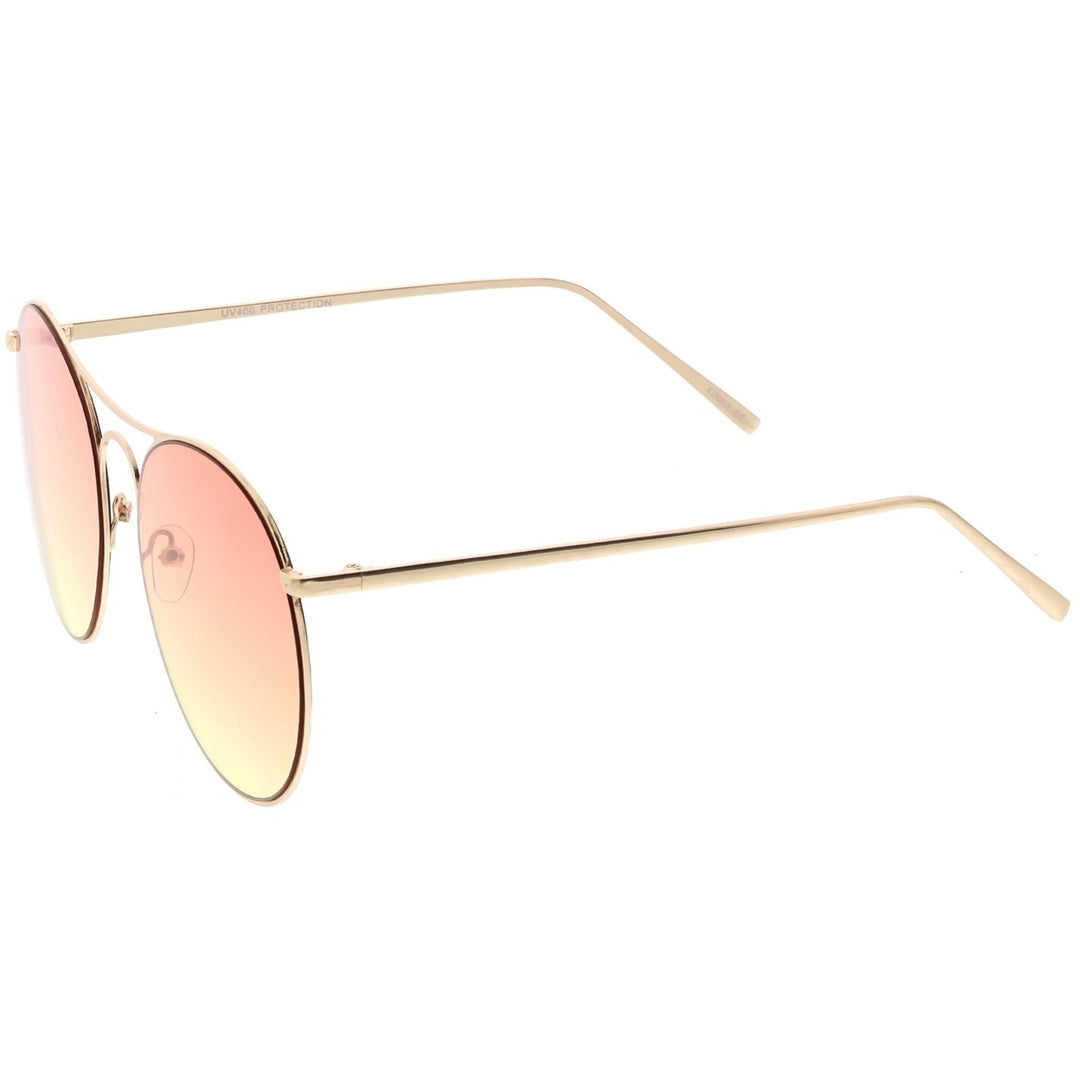 Oversize Metal Aviator Sunglasses Double Nose Bridge Round Gradient Flat Lens 65mm Image 3