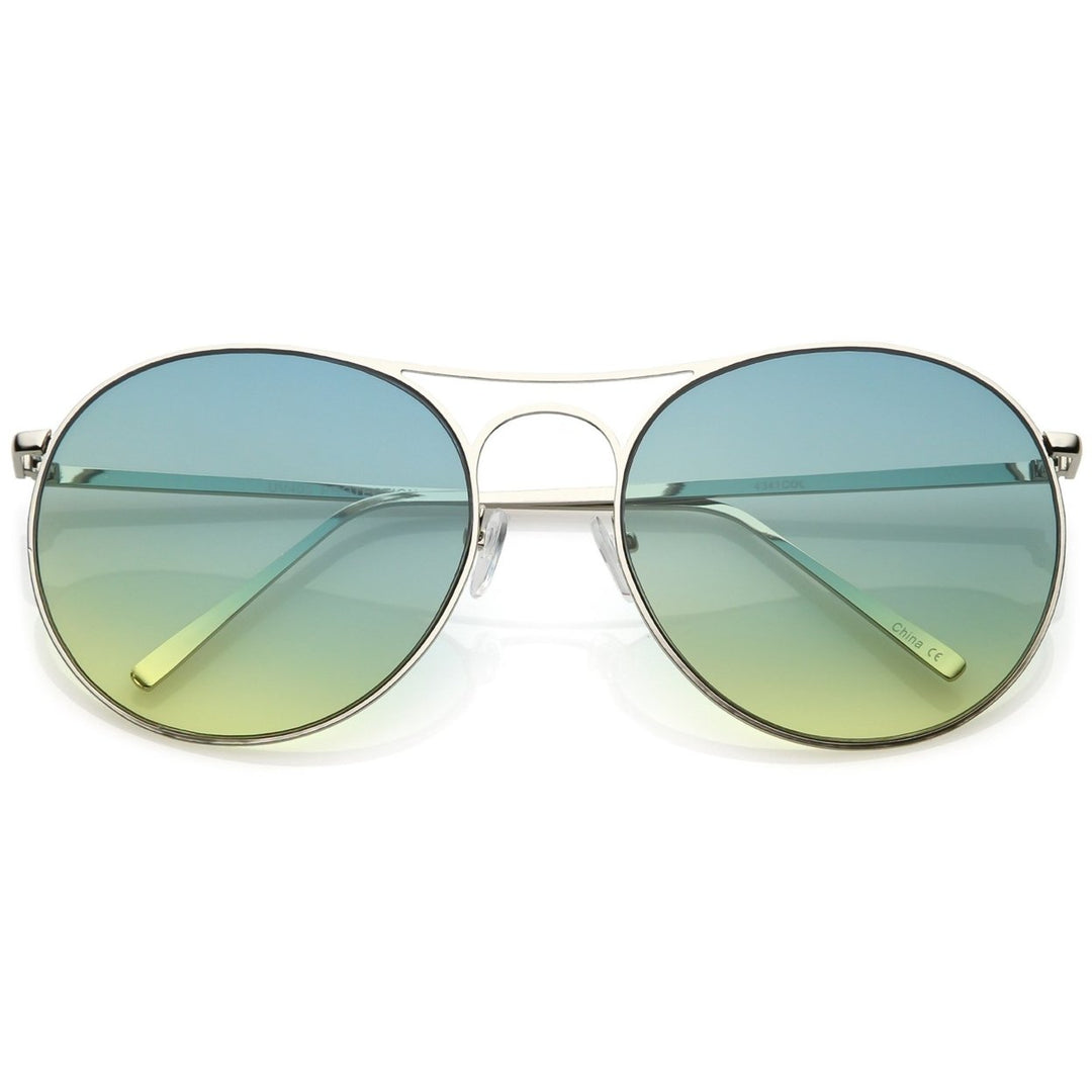 Oversize Metal Aviator Sunglasses 65mm Gradient Round Flat Lens Double Bridge Image 4