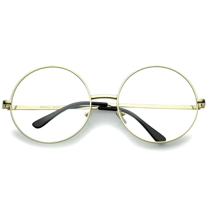Oversize Metal Frame Slim Temple Clear Lens Round Eyeglasses 60mm Image 1