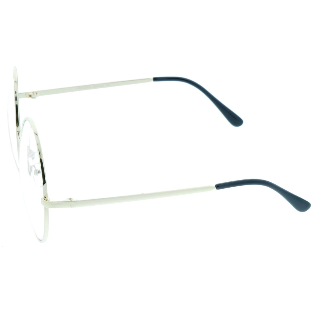 Oversize Metal Frame Slim Temple Clear Lens Round Eyeglasses 60mm Image 4